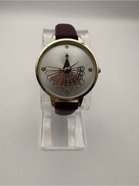 Peacock Purple Gold Pink Circle Crystals Dial Strap Women’s Watch Works! PC21J